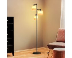 NETTLIFE E27 Vintage Vloerlamp - Stoffen staande lamp - 3 lichts - zwart retro leeslamp - rustieke vloerlamp - met voetschakelaar - voor slaapkamer kantoor - zonder lamp