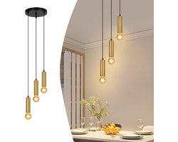 NETTLIFE Hanglamp - 3-Lichts - E27 Fitting - Goud - rond - Metaal -Industrieel Eetkamerlamp - Hangend Keukenlamp - voor Eettafel | Woonkamer | Slaapkamer | Hal - Zonder Lampen