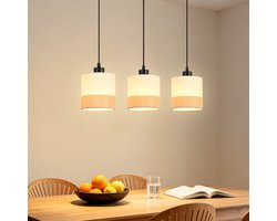 NETTLIFE Hanglamp - 3-Lichts - E27 Fitting - wit - Eettafel hanglamp - Vintage - met stoffen lampenkap - voor Eetkamer | Woonkamer | Keuken - B 48cm-excl. lichtbron