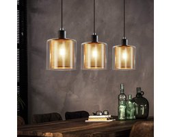 NETTLIFE Hanglamp - 3xE14 - zwart goud - vintage eettafel hanglamp - glas metalen eetkamerlamp - industriële hanglamp - voor woonkamer | studeerkamer | eetkamer