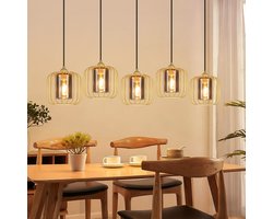 NETTLIFE Hanglamp 5-lichts – E27 Pendellamp Vintage – Metaal & Glas Retro Kronleuchter Höhenverstelbaar voor Keuken – Woonkamer & Eetkamer (Zonder Lampen)