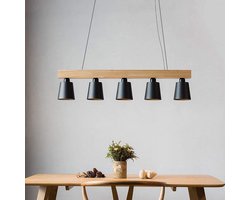 NETTLIFE Hanglamp - 5xE27 - zwart - Hout Design - 102cm vintage hanglamp - hoogte verstelbaar - eettafel lamp opknoping - voor eetkamer | woonkamer |kantoor | slaapkamer | keuken