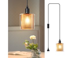 NETTLIFE Hanglamp - E14 Fitting - Vintage hanglamp - glazen gouden - Hanglamp met stekker en schakelaar - Eettafellamp met 2M kabel - voor Eetkamer | Woonkamer | Keuken-excl. lichtbron
