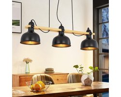 NETTLIFE Hanglamp E27 - 3-Lichts - Zwart - IJzeren - draaibaar Eetkamerlamp - Vintage - voor Eettafel | Slaapkamer | Keuken | Bar | Hal | Woonkamer - MAX.40W-excl. lichtbron