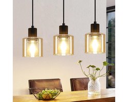 NETTLIFE Hanglamp - E27 fitting - 3-Lichts - Bernstein - rechthoekig - Glas - Vintage Eettafellamp 65cm - Industriele Eetkamerlamp - voor voor Keuken | Woonkamer | Hal | Kantoor-excl. lichtbron