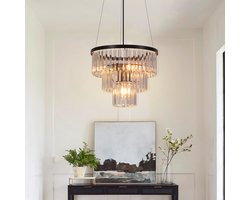 NETTLIFE Hanglamp E27 - Kristal - 3-Lichts - Zwart - 40cm - Modern Eetkamerlamp Hangend - voor Eettafel | Keuken | Woonkamer | Slaapkamer - Max.25W