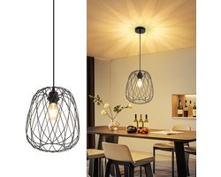 NETTLIFE Hanglamp E27 - Zwart - ovaal - Industrieel Pendellamp - 25cm - Metaal - Vintage - Eetkamerlamp Max.40W - voor Keuken | Woonkamer | Hal - Zonder Lamp
