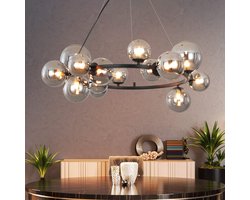 NETTLIFE Hanglamp G9 - 14-Lichts - Glas - Rookgrijs - Modern Pendellamp - Eetkamerlamp - Kroonluchter met Glazen Bol - voor Eetkamer | Hal | Woonkamer | Trappenhuis