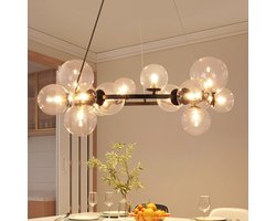 NETTLIFE Hanglamp G9 - 14-Lichts - Glas - Transparant - Modern Pendellamp - Eetkamerlamp - Kroonluchter met Glazen Bol - voor Eetkamer | Hal | Woonkamer | Trappenhuis
