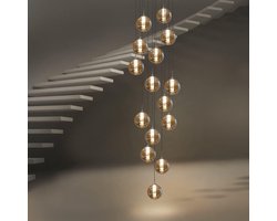 NETTLIFE Hanglamp - G9 - 15-Lichts - Amber - glas - in hoogte verstelbare - eettafel hanglamp - moderne kroonluchter - woonkamer - hal