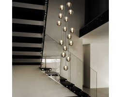 NETTLIFE Hanglamp - G9 - 15-Lichts - Rookglas - in hoogte verstelbare - eettafel hanglamp - moderne kroonluchter - woonkamer - hal - inkl. lichtbron