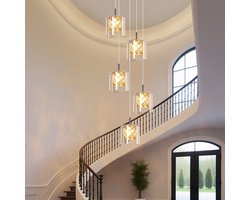 NETTLIFE Hanglamp G9 - 5-Lichts - Kristal Glas - Chroom- Modern Pendellamp - 150cm Hoogteverstelbare - Kroonluchter - voor Eetkamer | Trappenhuis | Woonkamer | Keuken-excl. lichtbron