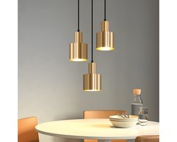 NETTLIFE Hanglamp - Goud - Rond - 3-Lichts - E27 Fitting - Vintage - Eetkamerlamp - voor Eettafel | Slaapkamer | Woonkamer - Zonder Lampen