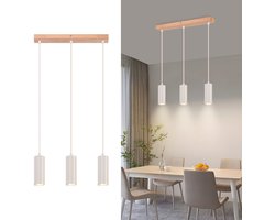 NETTLIFE Hanglamp Hout - Wit - 3xGU10 - Vintage Eetkamerlamp - Rustiek Eettafellamp Hangend - voor Keuken | Woonkamer |Slaapkamer |Restaurant | Hal