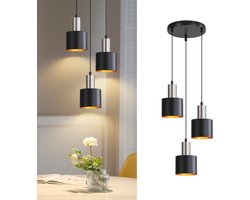 NETTLIFE Hanglamp Metaal - 3-Lichts - E27 Fitting - rond - Zwart goud - Retro Eettafel Pendellamp - Vintage - Hoogteverstelbaar Keukenlamp Hangend - voor Eetkamer | Woonkamer | Keuken - Zonder Lamp - Max.25W