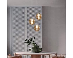 NETTLIFE Hanglamp modern - 3xG9 - glazen - amber - hoogte verstelbaar - 30cm - incl. lichtbron - voor keuken woonkamer slaapkamer hal