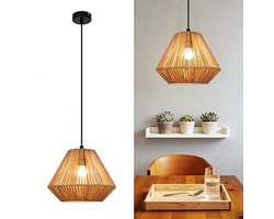 NETTLIFE Hanglamp Rotan - E27 Fitting - Diamant Design - 1-Lichts - Vintage - Hennep Touw Eettafellamp - voor Eetkamer | Slaapkamer | Woonkamer | Hal - Max.40W-excl. lichtbron