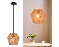 NETTLIFE Hanglamp Rotan - E27 Fitting - Vintage Eetkamerlamp - Boho Korflamp 176cm - Rustieke Eettafellamp Hangend - Max.40W - voor Keuken | Woonkamer | Slaapkamer-excl. lichtbron
