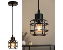 NETTLIFE Hanglamp Zwart 1-lichts - E14 Pendellamp Vintage - Metaal Retro Kronleuchter Höhenverstelbaar - voor Woonkamer & Eetkamer (Zonder Lampen)