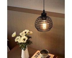 NETTLIFE Hanglamp - Zwart - 1xE27 - rond - Vintage Eettafel Hanglamp - 1.5M Hanglamp met Schakelaar en Stekker - Hanglamp Max.40W - voor Keuken | Restaurant | Slaapkamer | Woonkamer