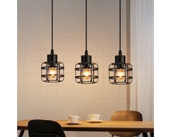 NETTLIFE Hanglamp Zwart 3-lichts - E14 Pendellamp Vintage - Metaal Retro Kronleuchter Höhenverstelbaar - voor Woonkamer & Eetkamer (Zonder Lampen)