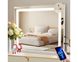 NETTLIFE Hollywood Spiegel - 50 x 40 cm - LED Verlichting - Dimbaar - Smart Touch - met 3 kleurlichtmodi - Make Up Spiegel - USB-aansluiting - 5-voudige vergrotingsspiegel - LED-Spiegel - voor Slaapkamer | Kleedkamer