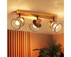 NETTLIFE - Houten Plafondlamp 3 Lichts E14 - Vintage Zwarte Plafondstraler - Industriëel Metalen Ontwerp - 350° Verdraaibaar - Decoratie Voor Keuken Slaapkamer Gang - Zonder Lichtbron