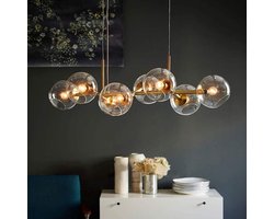 NETTLIFE LED Hanglamp E27 - goud - 8 lichts - met glazen bol - Vintage eetkamerlamp woonkamer | slaapkamer | keuken-excl. lichtbron