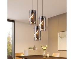 NETTLIFE - LED Hanglamp - Vintage Eetkamer Hanglamp - Glazen Kap - 3 Lichts - 33W - Rond - Rookgrijs - Hoogte Verstelbaar - 3000K - Retro Hangende Lamp - Voor Eetkamer Keuken Gang