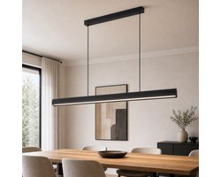 NETTLIFE LED Hanglamp Zwart - 34W - Dimbaar met Afstandsbediening | 3 Kleurtemperaturen | Hoogteverstelbaar | Moderne Eetkamerlamp voor Eettafel, Keukeneiland & Kantoor