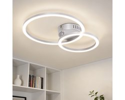 NETTLIFE LED Plafondlamp - 40cm - Zilver - 23W - 4000K - Modern 2-Ringen Design - Slaapkamerlamp & Woonkamerlamp - Plafondverlichting voor Keuken | Slaapkamer | Gang | Kantoor