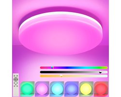 NETTLIFE LED Plafondlamp - wit - rond - RGB-kleurverandering - 18W - dimbaar met afstandsbediening - IP54 waterdicht - slaapkamerlamp - voor woonkamer | keuken | hal | badkamer - 22CM
