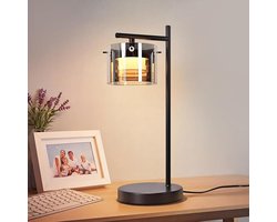 NETTLIFE - LED Tafellamp Met Kabel - Zwarte Tafellamp Van Rookglas Metaal - Warmlicht Nachtlamp - Moderne Bedlamp - Voor Woonkamer Slaapkamer Eetkamer Gang Kantoor