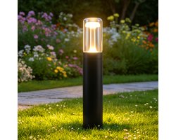 NETTLIFE - LED Tuinweglamp - Glazen Paallamp IP65 Weerbestendig - 40cm - Zwart - 10W - 3000K Warmwit - Decoratieve Buitenverlichting Voor Tuin Gazon Erf Weg Terras Balkon