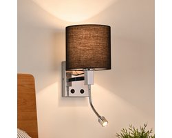 NETTLIFE LED Wandlamp Binnen - Zwart - 360° Draaibaar - Rond Stoffen Kap - Modern Design - Hotelverlichting Met Schakelaar - Voor Gang & Slaapkamer