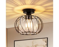 NETTLIFE Plafondlamp - 1xE27 - Modern - Zwart - Metaal en kristal - Draaibaar ontwerp - Ganglamp - voor woonkamer gang keuken balkon - Zonder lamp - 25cm