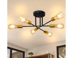 NETTLIFE Plafondlamp - 6xE27 Fitting - goud - Vintage Woonkamerlamp - Kroonluchter - Slaapkamerlamp - zonder gloeilamp