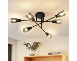 NETTLIFE Plafondlamp E14 - rond - 6-Lichts - cilinder Plafondspot - met glazen Lampkap - zwart - Moderne Ganglamp - voor Keuken | Hal | Woonkamer - zonder lamp - L 74.2cm