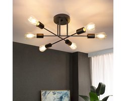 NETTLIFE Plafondlamp E27 - 6 Vlam - Zwart - Vintage Woonkamerlamp - Kroonluchter Slaapkamerlamp (zonder gloeilamp)