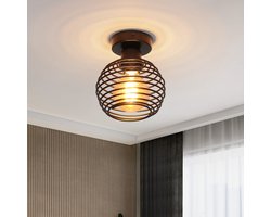 NETTLIFE Plafondlamp - E27 fitting - vintage - zwart - metal - industriële slaapkamerlamp - voor gang trap balkon gang keuken slaapkamer