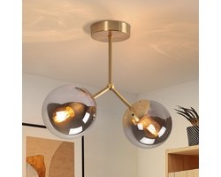 NETTLIFE Plafondlamp E27 - Glas - 2 Lichts - goud - Vintage Woonkamerlamp - in gouden glazen bol - voor Keuken | Gang | Slaapkamer - MAX.25W-excl. lichtbron