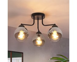 NETTLIFE Plafondlamp E27 - Glas - 3 Lichts - rookgrijs - Vintage Woonkamerlamp - in rookgrijs glazen bol - voor Keuken | Gang | Slaapkamer - MAX.25W-excl. lichtbron
