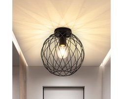 NETTLIFE Plafondlamp E27 - Rond - Zwart - Industriële vestibule lamp - Metaal - met kooi design - voor woonkamer keuken slaapkamer - 20cm