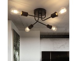 NETTLIFE Plafondlamp E27 - Zwart - 4-Lichts - Vintage Plafondverlichting - Metaal Woonkamerlamp - voor Keuken | Gang | Slaafkamer | Hal - Zonder Lichtborn - Max.25W