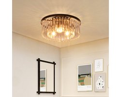 NETTLIFE Plafondlamp Kristal - E27 Fitting - Zwart - 3-Lichts - rond - Moderne Woonkamerlamp - voor Slaapkamer | Keuken | Gang