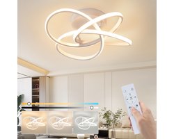 NETTLIFE Plafondlamp LED - 46W - wit Plafondverlichting - dimbaar 3000K-6500K - modern Keukenlamp - met vierbladige bloem design - metalen Plafondlampen - voor Woonkamer | Slaafkamer | Keuken | Gang | Kinderkamer - 45cm