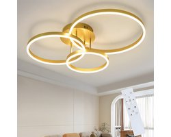 NETTLIFE Plafondlamp LED - Goud - Ring Design - 3-Lichts - Dimbaar - 74W - Moderne Plafondverlichting- met Afstandsbediening - voor Slaapkamer | Keuken | Woonkamer