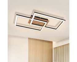 NETTLIFE Plafondlamp LED - Hout - 2 Lichts - rechthoekig - 3000K Warm wit Licht - modern Woonkamerlamp - voor Slaapkamer | Keuken | Gang - 32W