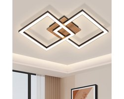 NETTLIFE Plafondlamp LED - Hout - 2 Lichts - vierkant - 3000K Warm wit Licht - modern Woonkamerlamp - voor Slaapkamer | Keuken | Gang - 24W