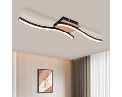 NETTLIFE Plafondlamp LED - Hout - zwart - 3000K Warm Wit Licht - Modern Plafondverlichting - 2-Lichts - Metaal - voor Woonkamer | Slaafkamer | Keuken - 12W